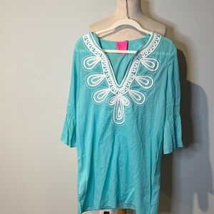 Lilly Pulitzer Turquoise dress/swim coverup with White Detailing sz M